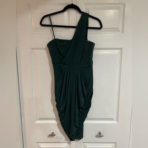 BCBGMaxAzria Emerald Green One-Shoulder Draped Cocktail Dress